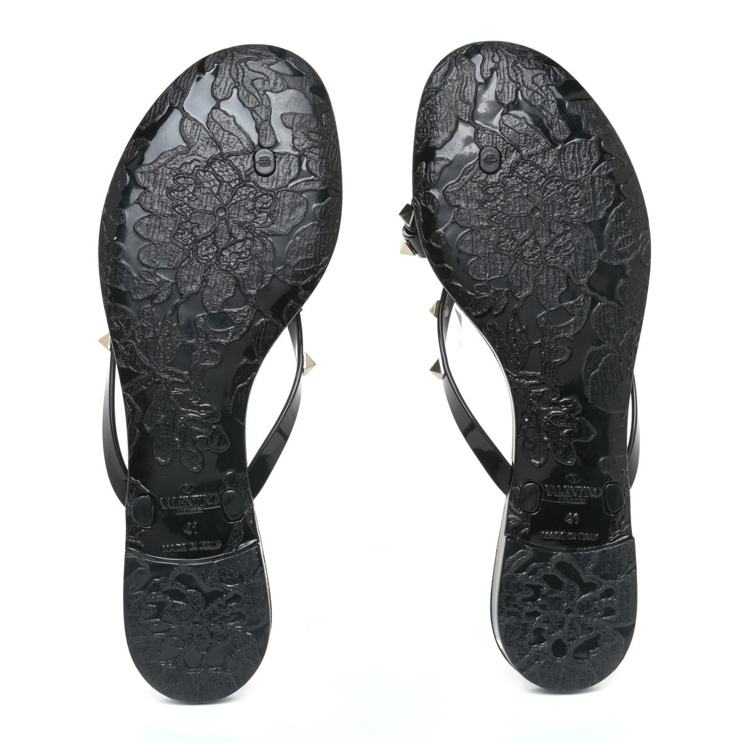 PVC Jelly Rockstud Bow Thong Sandals 41 Black