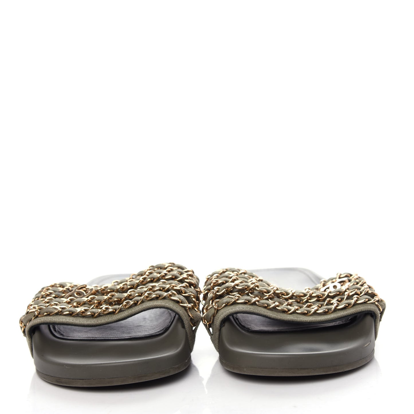 Canvas Chain Flat Sandals 40 Khaki