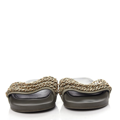 Chanel Canvas Chain Flat Sandals 40 Khaki 2 of 10