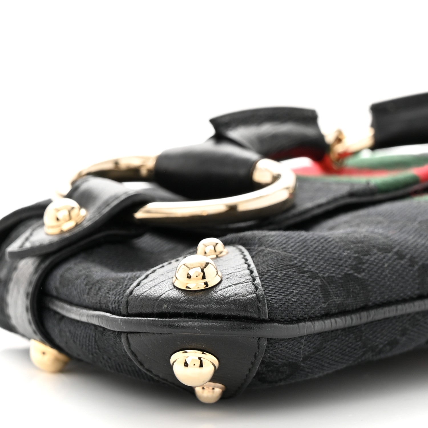 Gucci Monogram Web Horsebit Chain Clutch Black 9 of 11