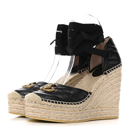 Gucci Nappa Matelasse GG Marmont Ankle Wrap Platform 35/120mm Espadrille Wedges 37.5 Black 3 of 9