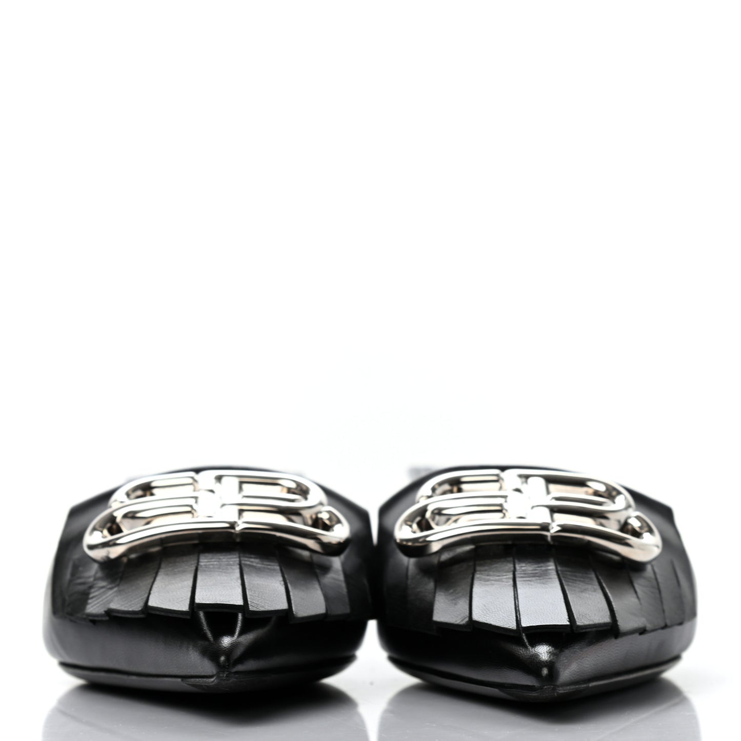 Shiny Kidskin BB Fringe Square Knife Pointed Toe 40mm Mules 36.5 Black