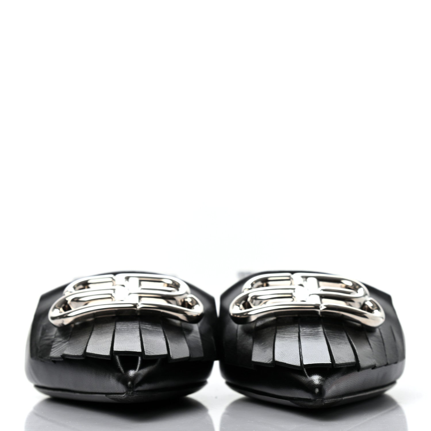 Balenciaga Shiny Kidskin BB Fringe Square Knife Pointed Toe 40mm Mules 36.5 Black 2 of 7