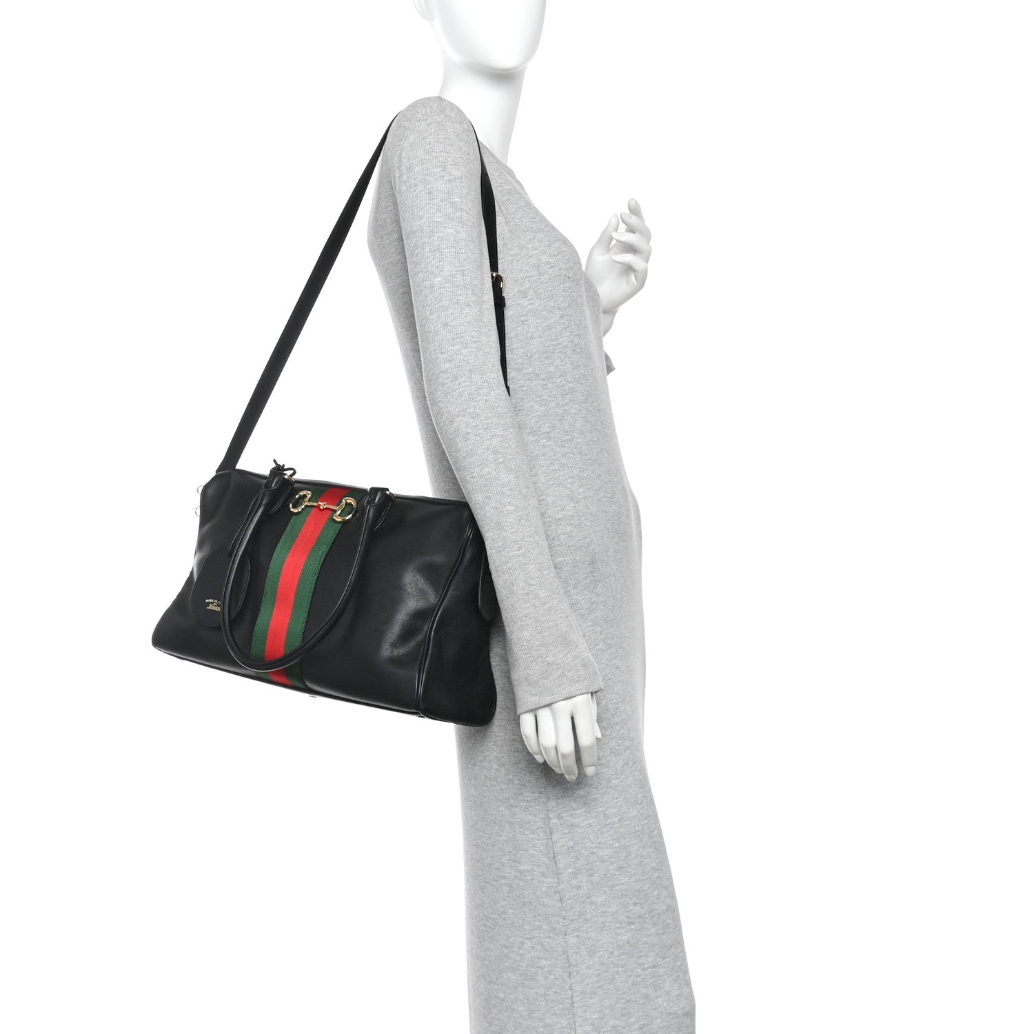 Gucci Calfskin Web Large Borsetto Boston Black 2 of 11