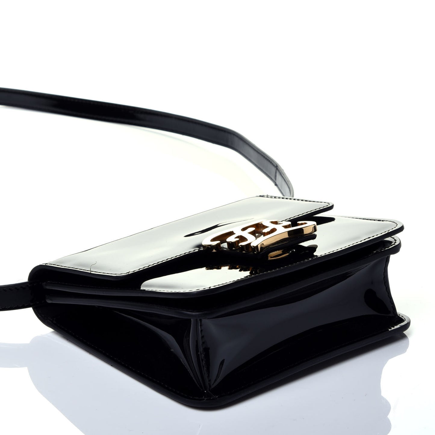 Vitello Vernice Mou Karligraphy Crossbody Bag Black