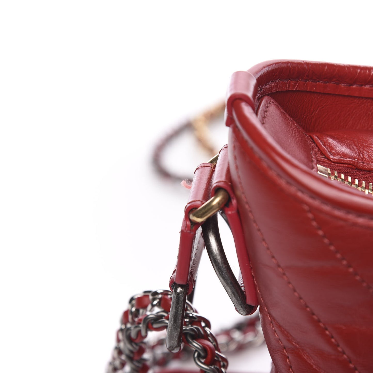 Aged Calfskin Chevron Quilted Small Gabrielle Hobo Red