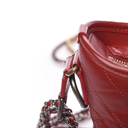 Chanel Aged Calfskin Chevron Quilted Small Gabrielle Hobo Red 10 of 12