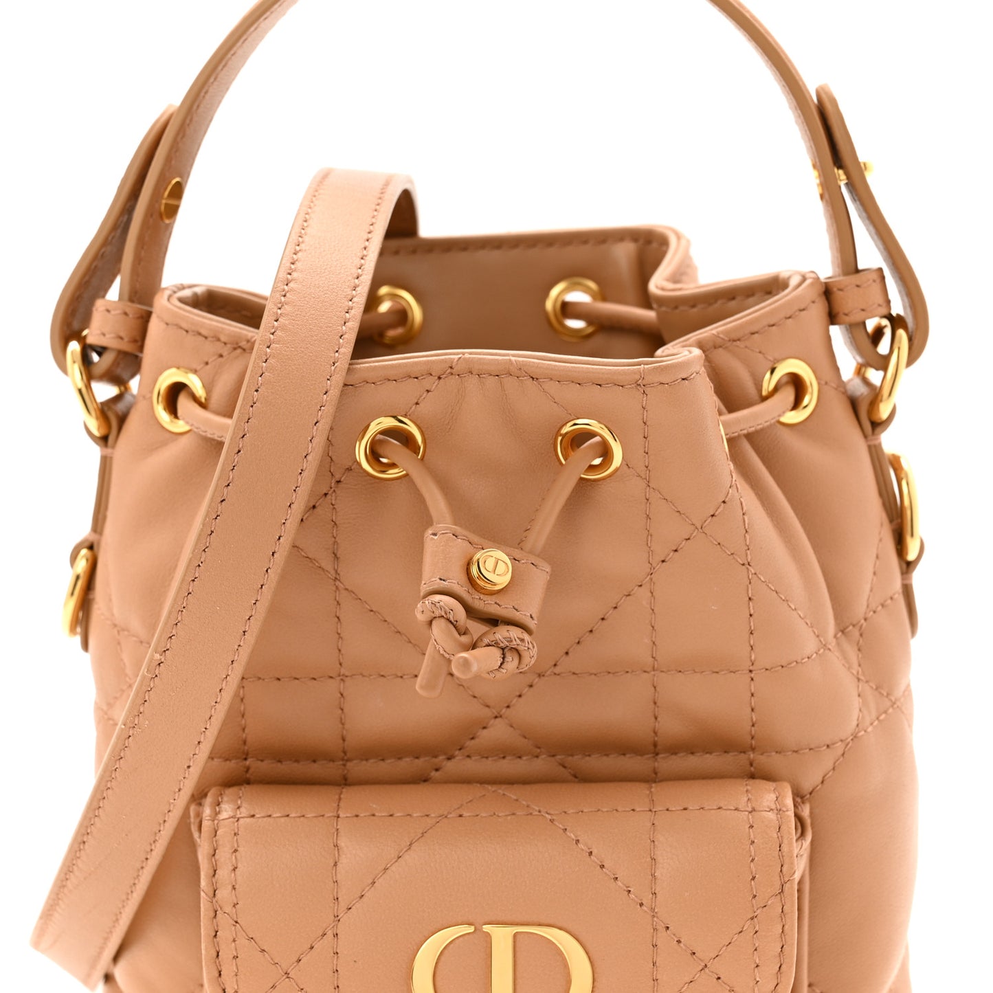 Lambskin Macrocannage Caro Nano Bucket Bag Light Gold