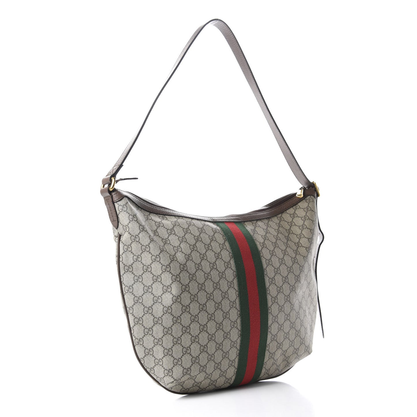 GG Supreme Monogram Web Ophidia Half Moon Hobo Brown