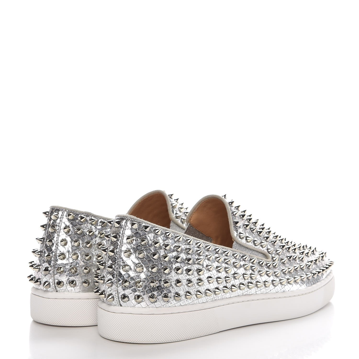 Christian Louboutin Mens Python Spikes Roller Boat Flat 45 Antique Silver 4 of 11