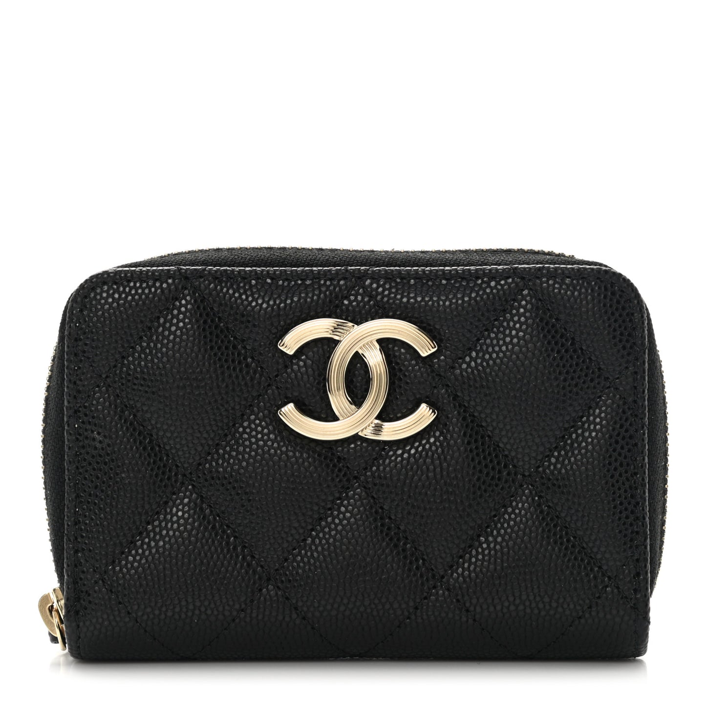 Caviar Quilted CC Zip Around Card Holder Wallet Black
