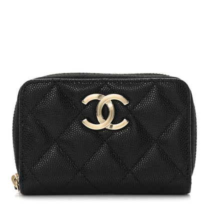 Chanel Caviar Quilted CC Zip Around Card Holder Wallet Black 1 of 8
