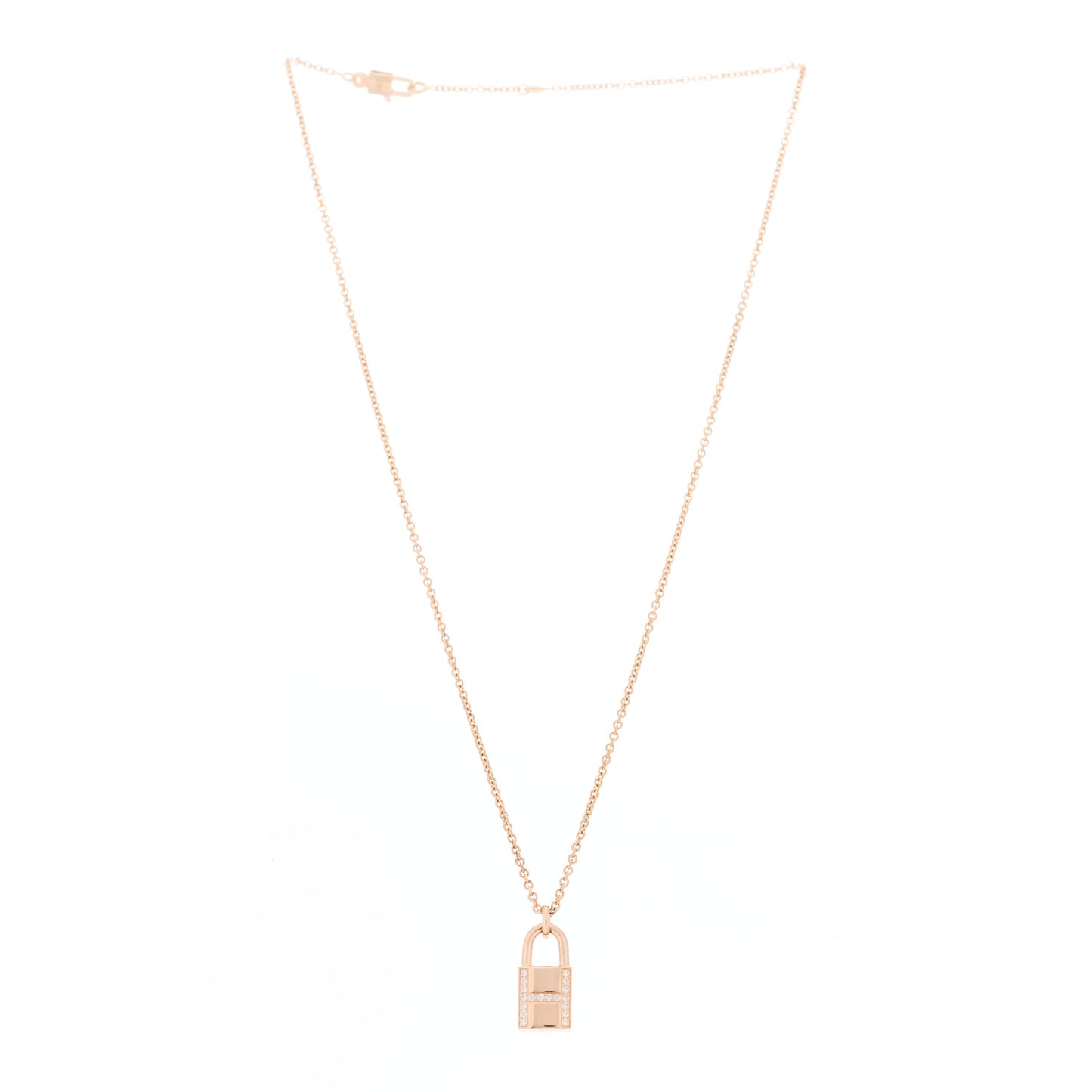 18K Rose Gold Diamond Amulettes Cadenas Pendant Necklace