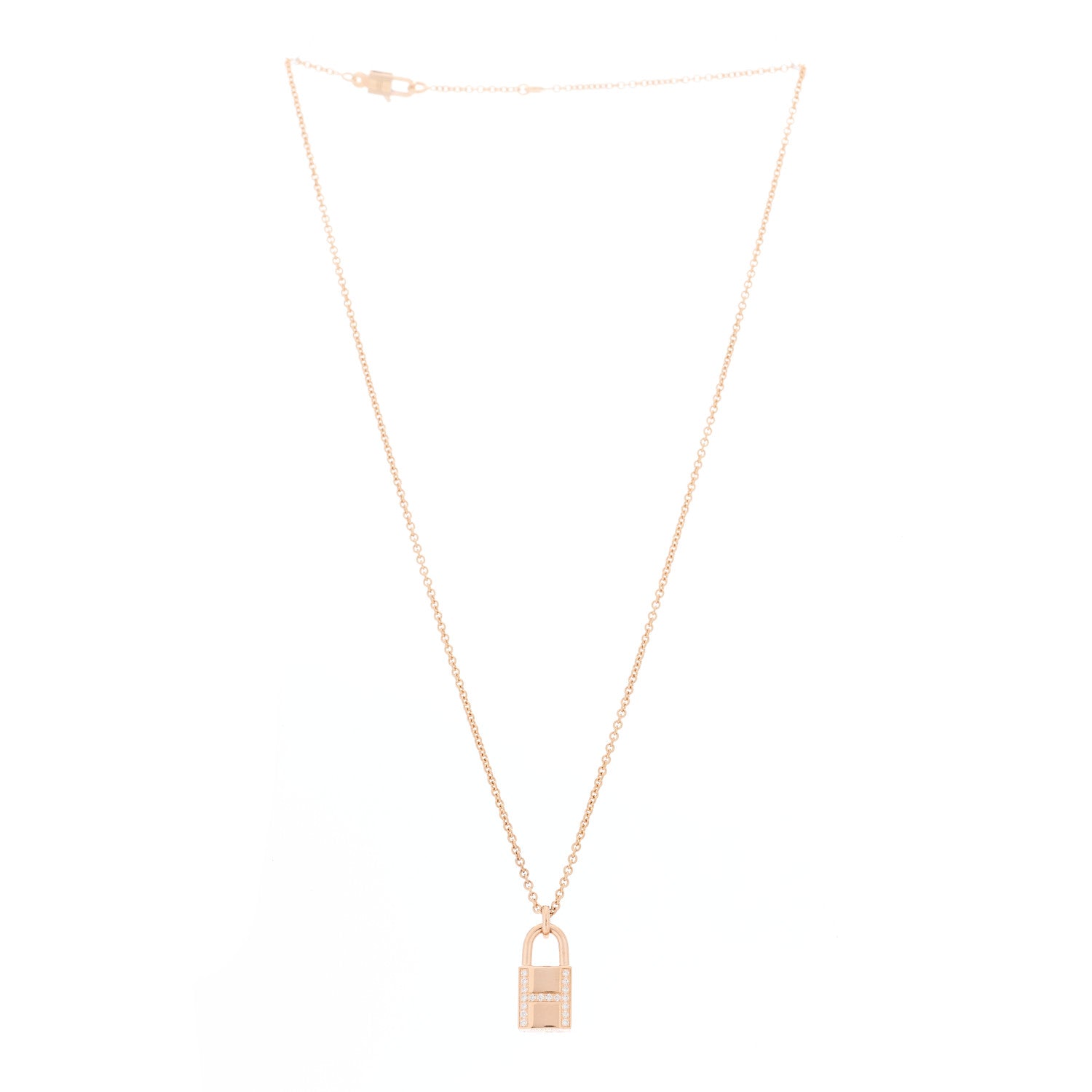 Hermes 18K Rose Gold Diamond Amulettes Cadenas Pendant Necklace 3 of 6