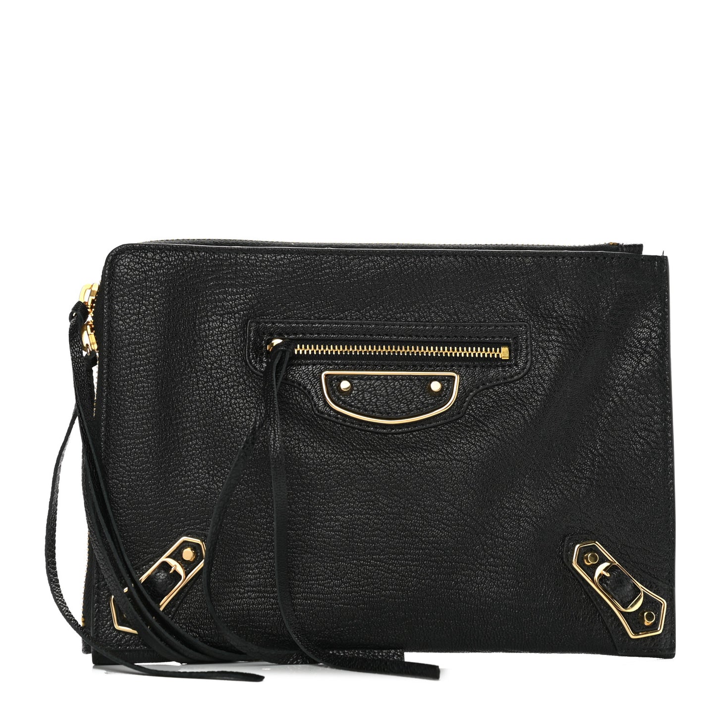 Chevre Gold Metallic Edge Hardware Pouch Black