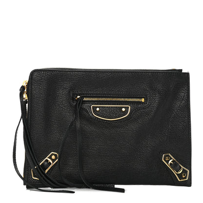 Balenciaga Chevre Gold Metallic Edge Hardware Pouch Black 1 of 9