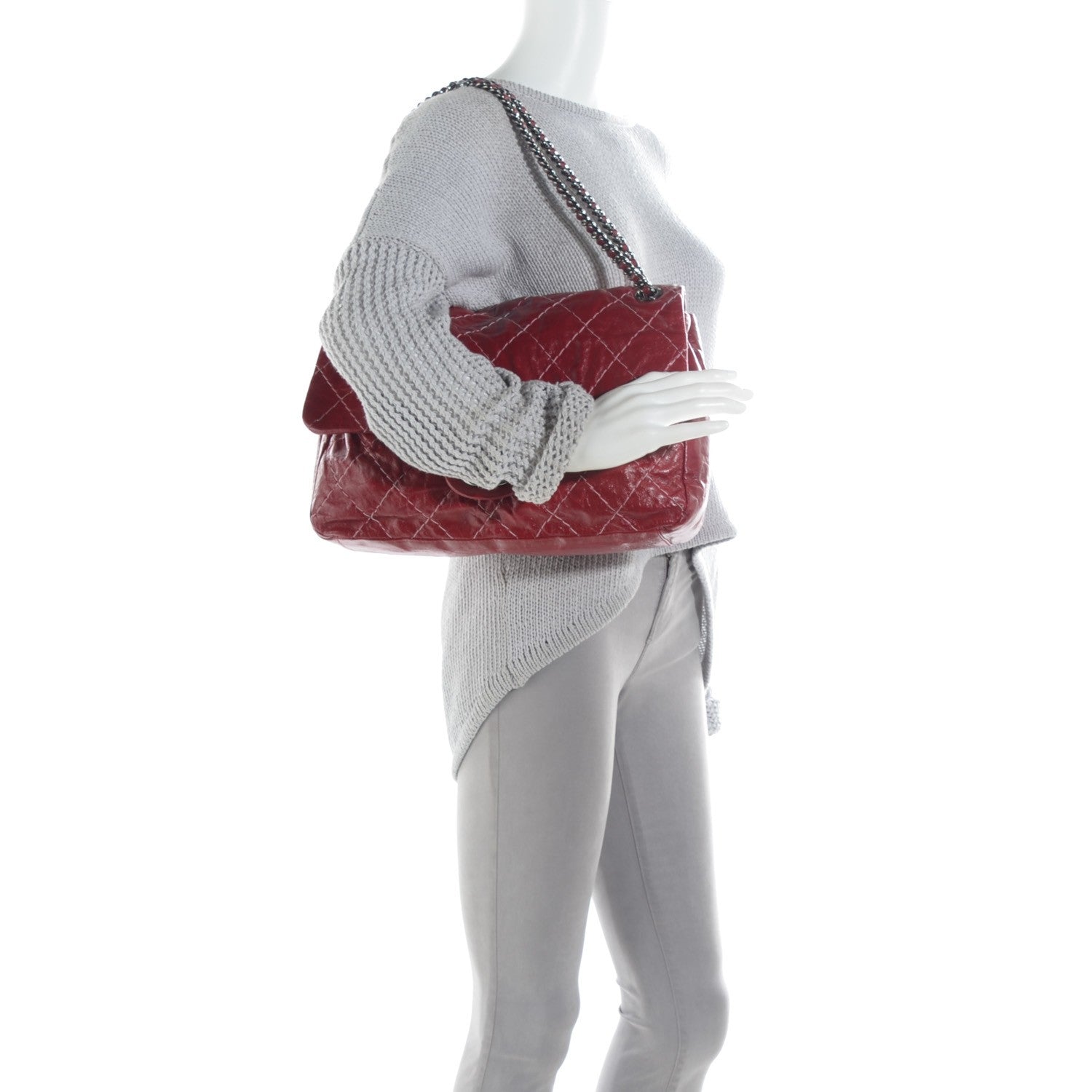 Chanel Glazed Goatskin Double Stitch Maxi Flap Red 2 of 7