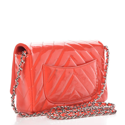 Chanel Patent Calfskin Chevron Quilted Wallet On Chain WOC Red 3 of 20