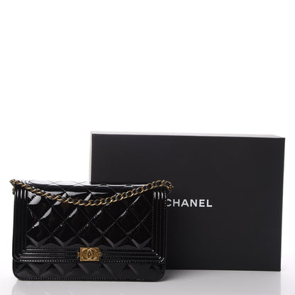 Chanel Patent Calfskin Quilted Boy Wallet On Chain WOC Black 9 of 9