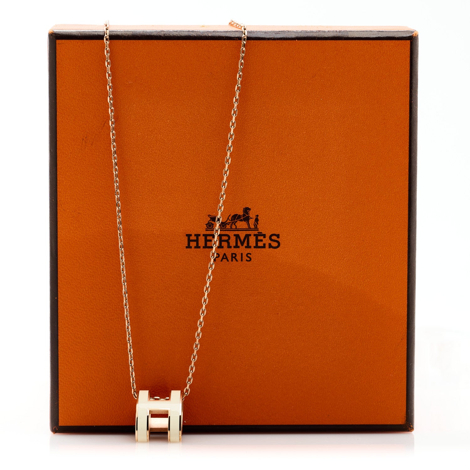 Hermes Lacquered Rose Gold Pop H Pendant Necklace White 8 of 8