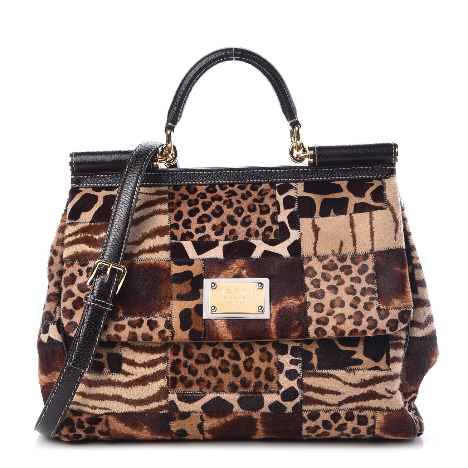Dolce & Gabbana Calf Hair Animal Print Patchwork Large Miss Sicily Shopper Tote 1 of 10