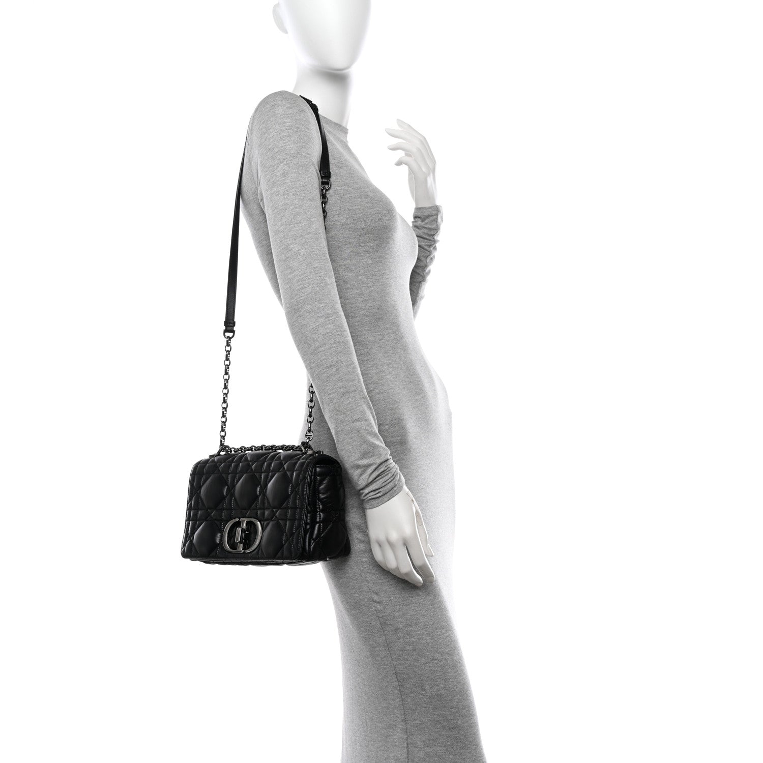 Christian Dior Calfskin Macrocannage Medium Caro Bag Black 2 of 11