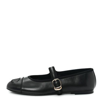 Chanel Lambskin Mary Jane Flats 37.5 Black 1 of 10