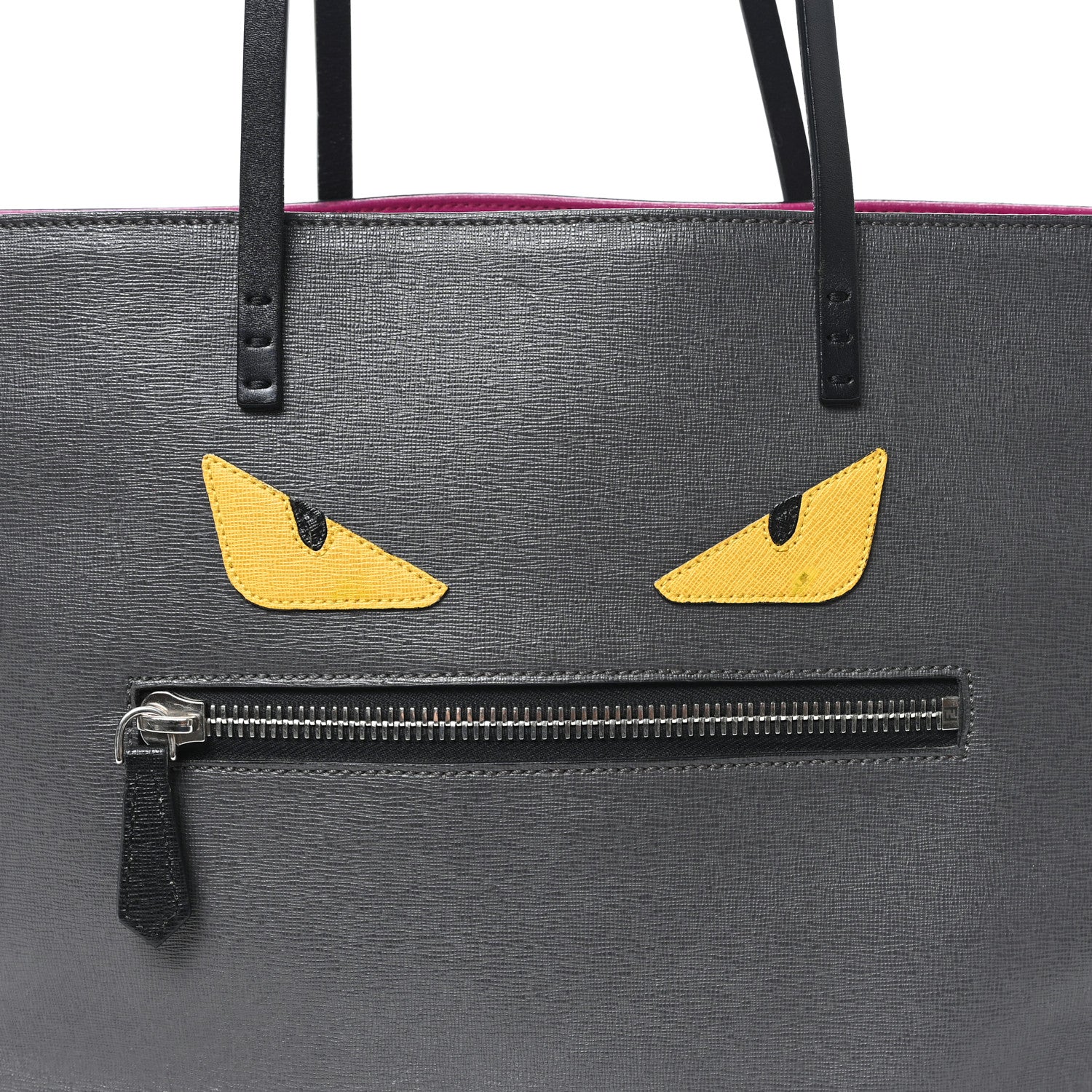 Fendi Vitello Elite Cuoio Monster Buggies Medium Roll Tote Carbone Black Multicolor Magenta 8 of 11
