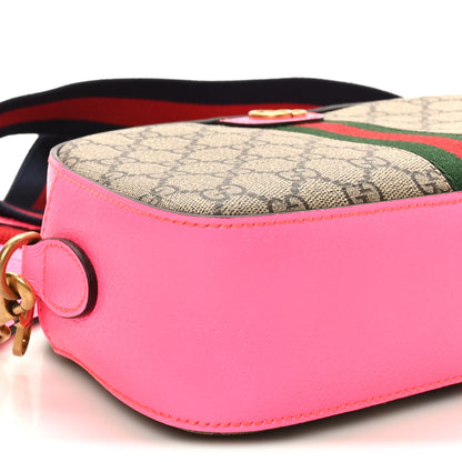 Gucci GG Supreme Monogram Textured Dollar Calfskin Web Ophidia Small Crossbody Bag Beige Ebony Fuchsia 9 of 10