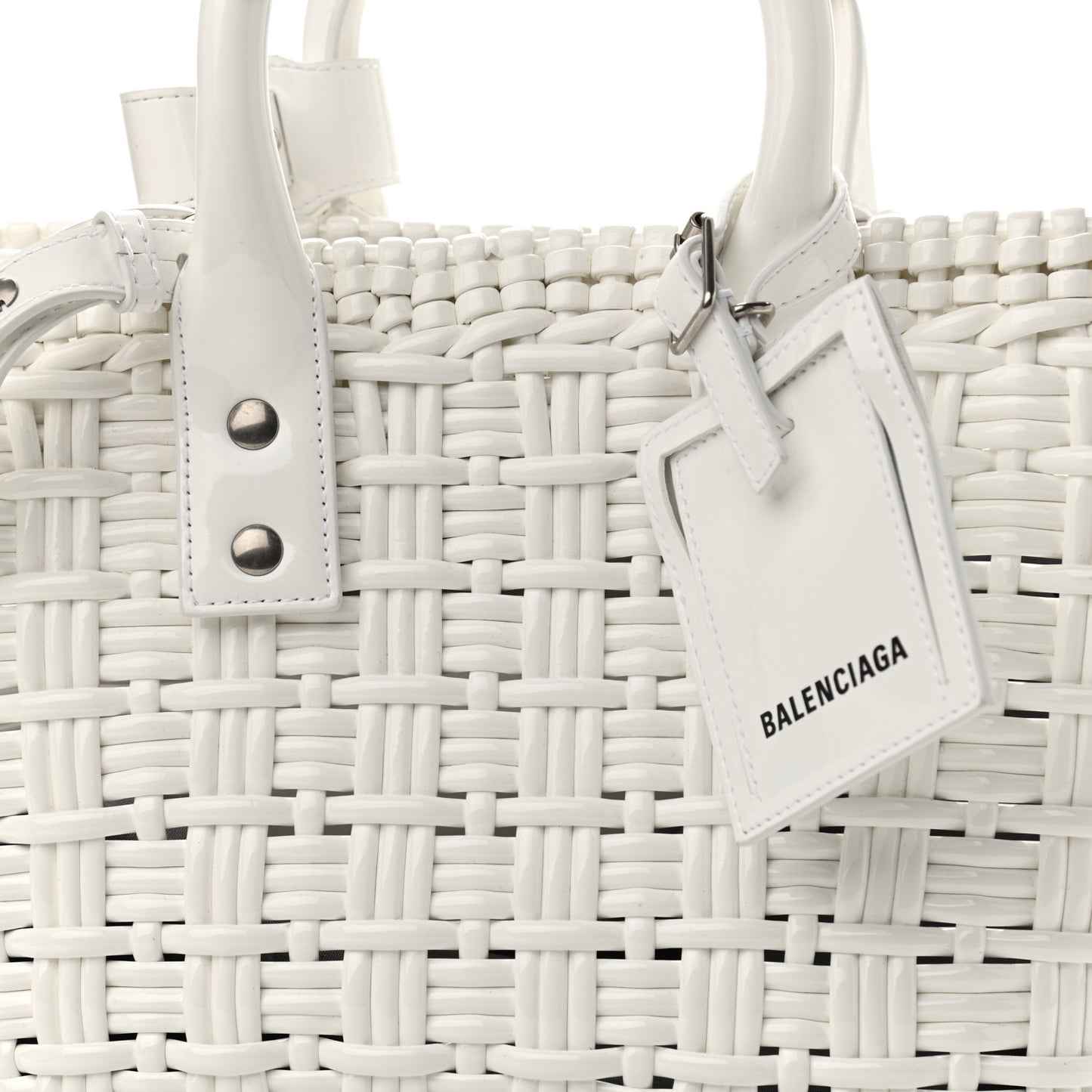 Varnished Faux Calfskin Braided XS Bistro Basket White