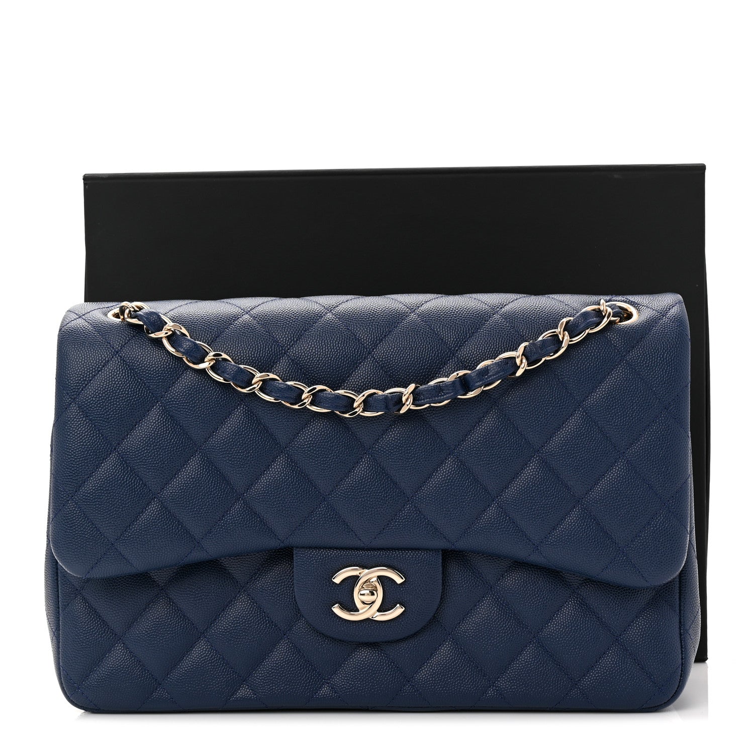CHANEL ネイビー キルティング バッグ Chanel Caviar Quilted Jumbo Double Flap Navy Blue 1776478