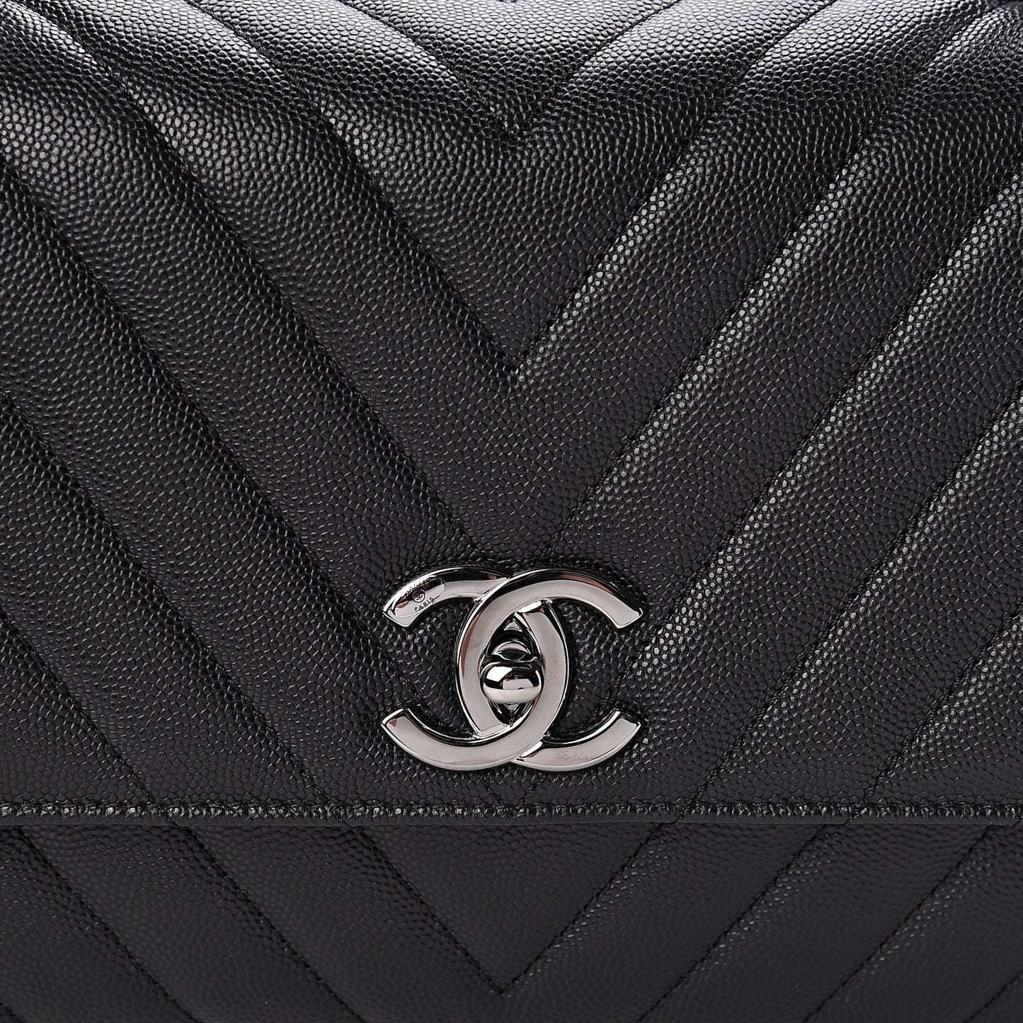 Caviar Chevron Quilted Small Coco Handle Flap Black