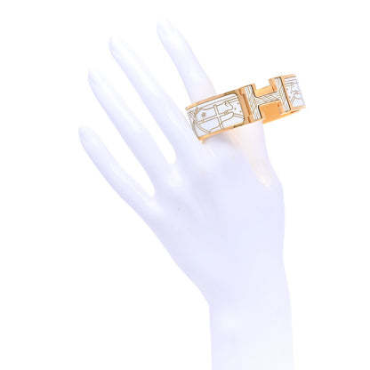 Hermes Enamel Printed Quadrige Au Fil Wide Clic Clac H Bracelet PM Or White 2 of 5
