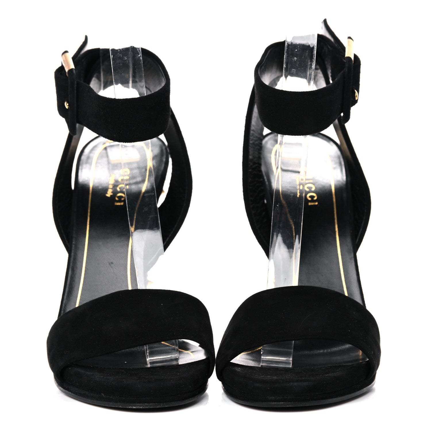 Gucci Kid Scamosciato Studded Buckle Platform Sandals 37 Black Gold 2 of 11