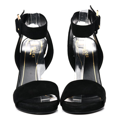 Gucci Kid Scamosciato Studded Buckle Platform Sandals 37 Black Gold 2 of 11
