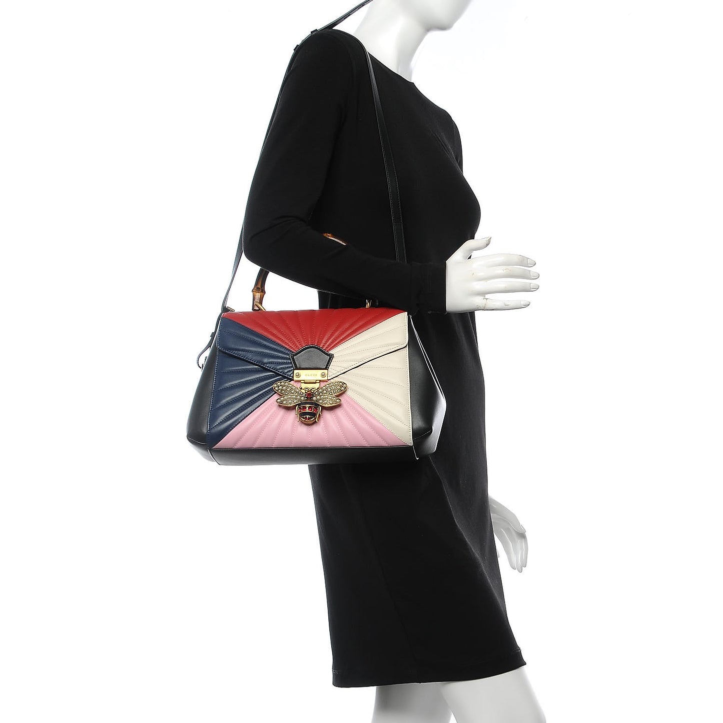 Calfskin Bamboo Trapuntata Queen Margaret Top Handle Bag Blue Agata Hibiscus Red Mystic White Sugar Pink