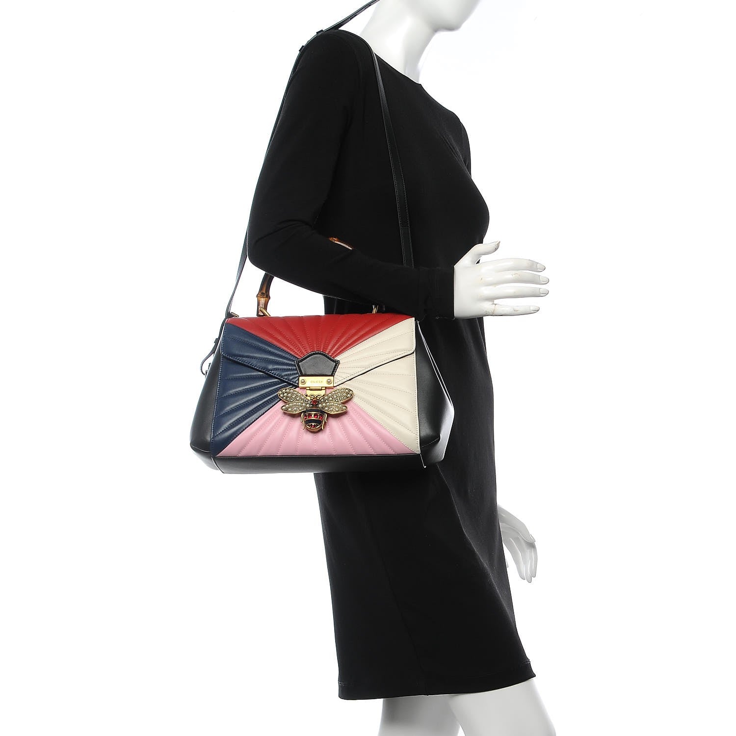 Gucci Calfskin Bamboo Trapuntata Queen Margaret Top Handle Bag Blue Agata Hibiscus Red Mystic White Sugar Pink 2 of 8