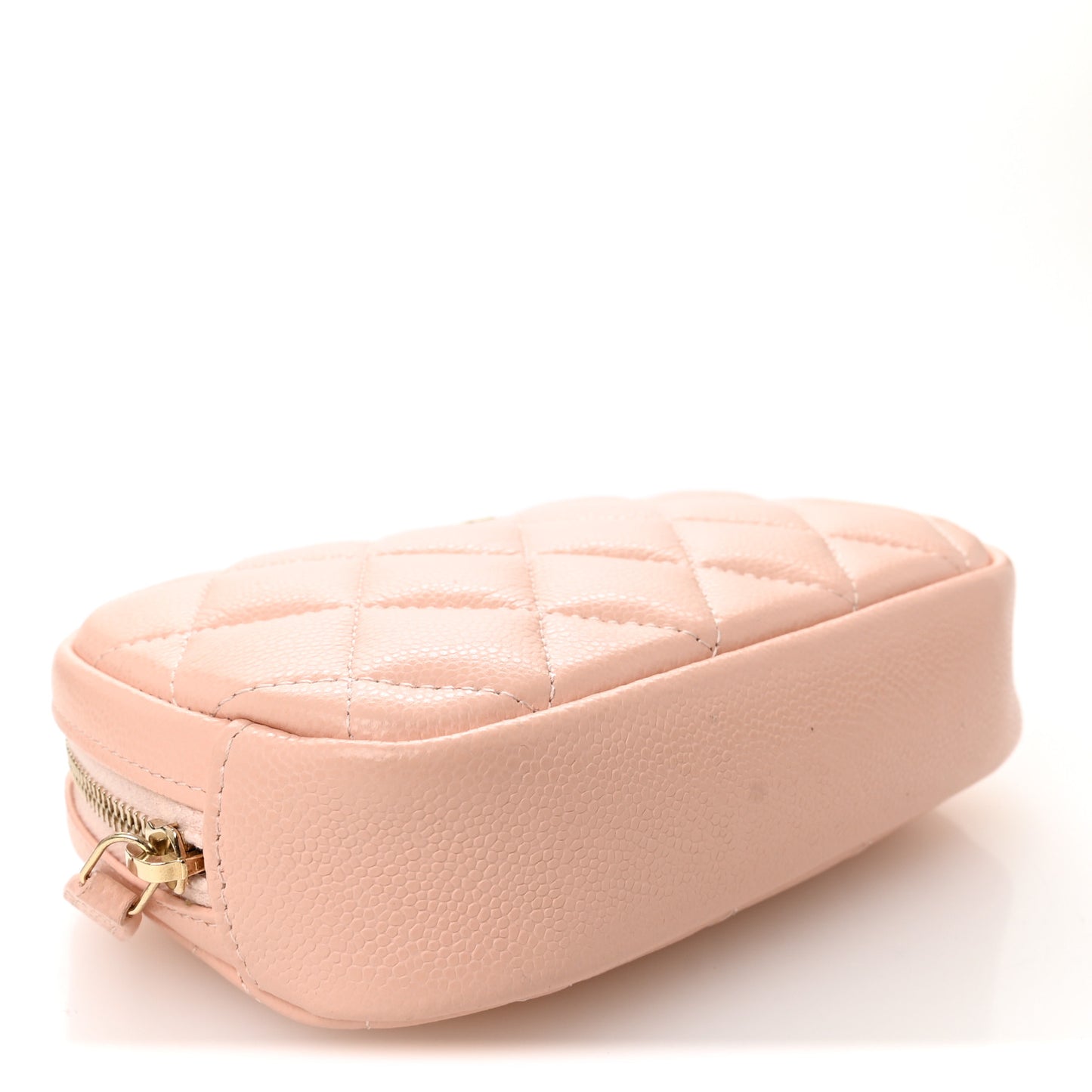 Caviar Quilted Small Curvy Pouch Cosmetic Case Light Pink