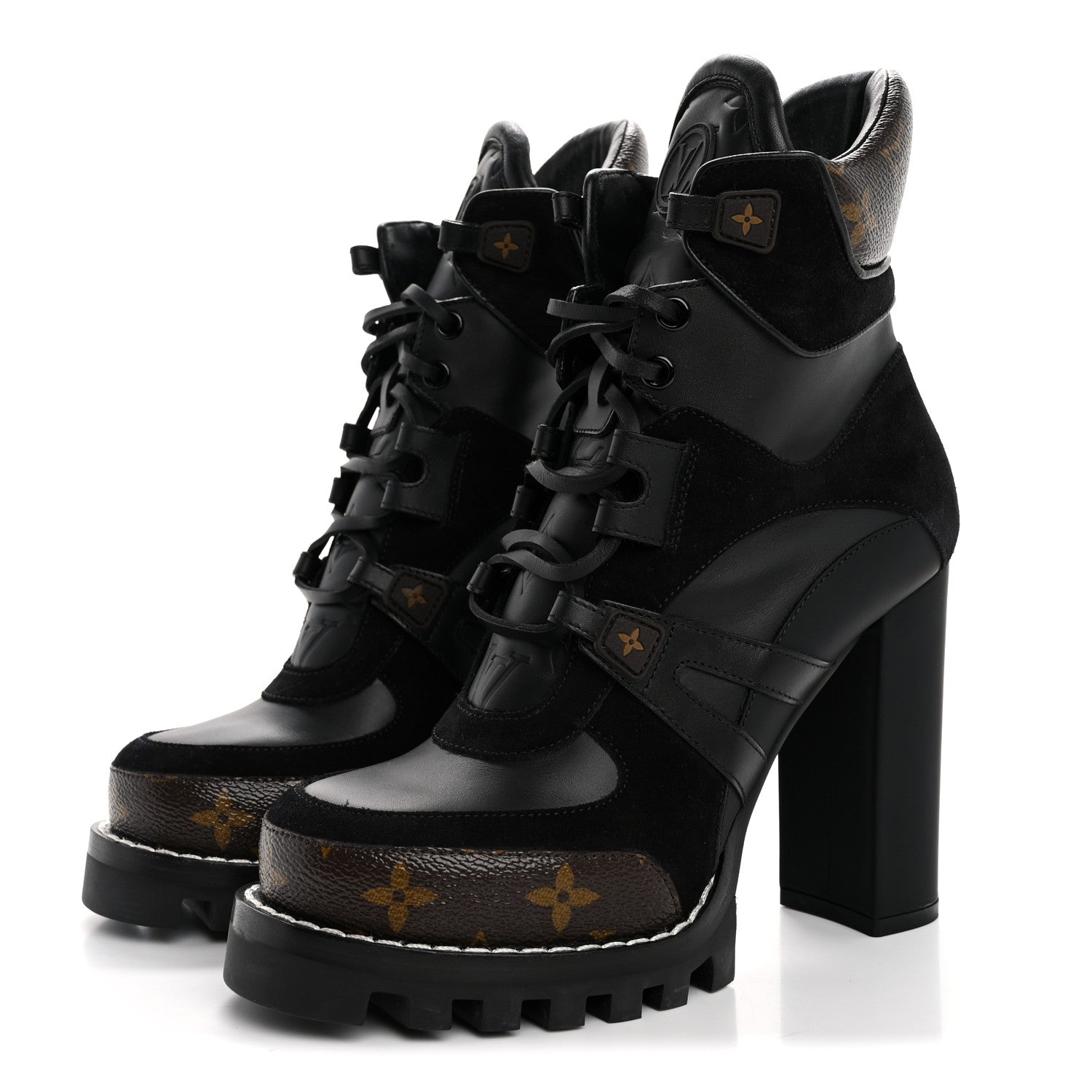 Louis Vuitton Suede Calfskin Monogram Star Trail Ankle Boots 38 Black 4 of 10