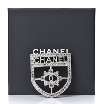 Chanel Swarovski Baguette Crystal CC Shield Brooch Silver 5 of 5