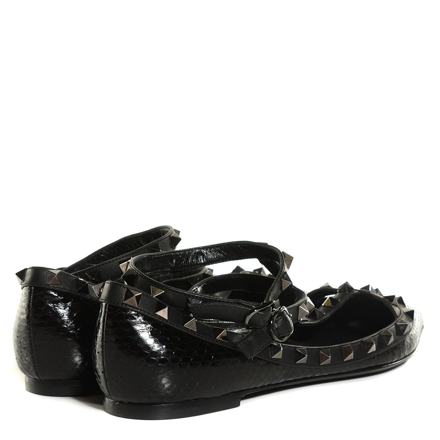 Valentino Garavani Ayers Snakeskin Rockstud Cage Ballerina Flats 38.5 Black 4 of 8