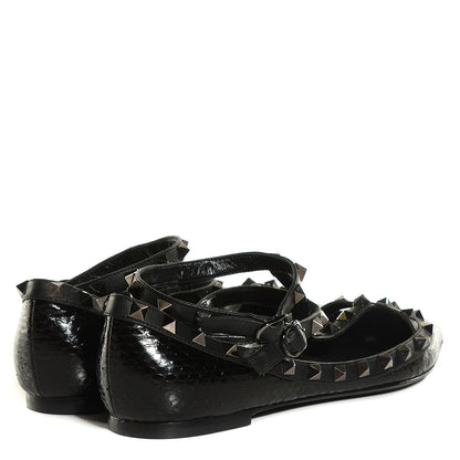 Valentino Garavani Ayers Snakeskin Rockstud Cage Ballerina Flats 38.5 Black 4 of 8
