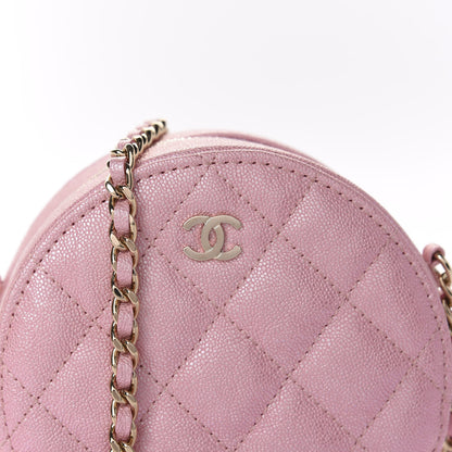 Chanel Iridescent Caviar Quilted Round Clutch With Chain Pink 10 of 11