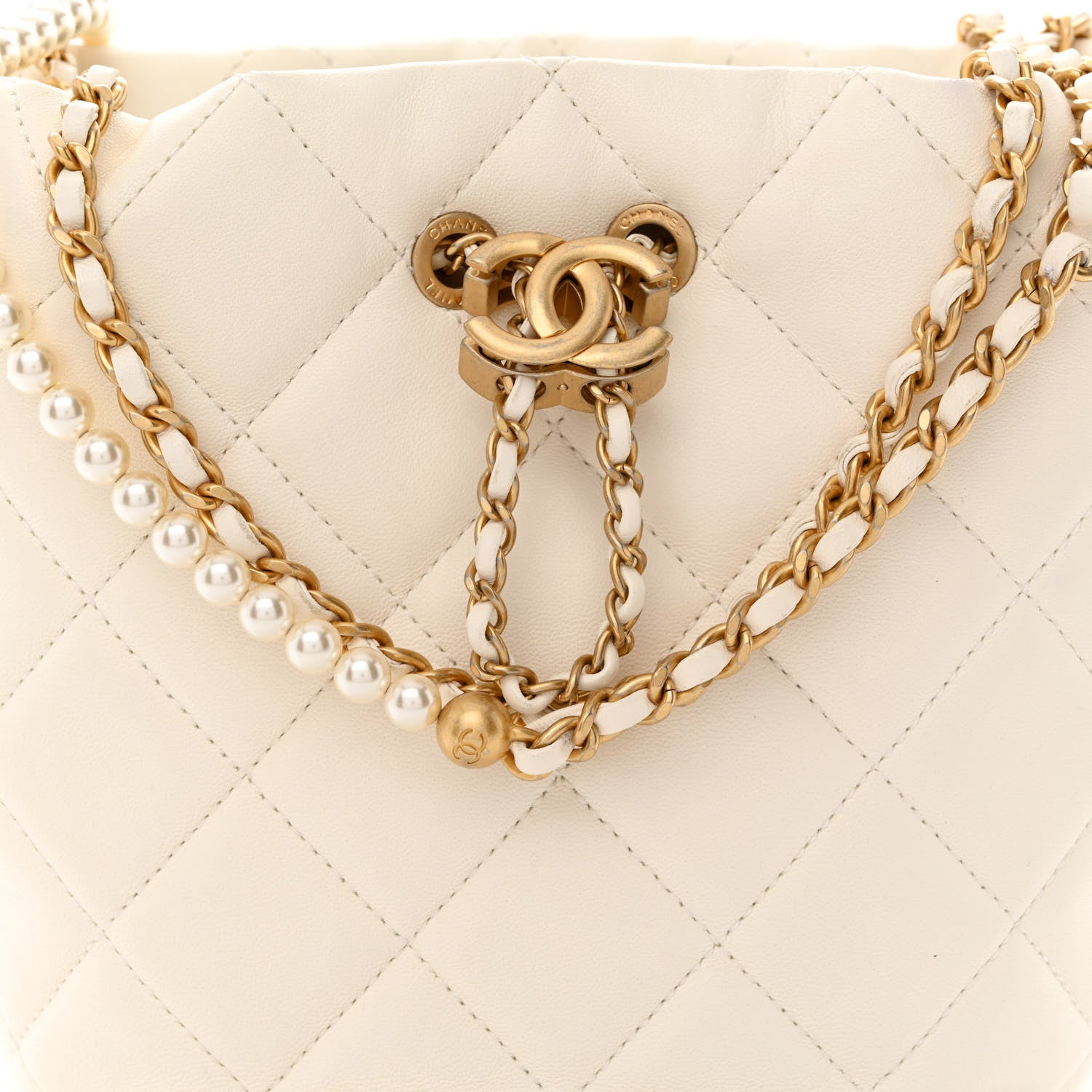Chanel Lambskin Quilted My Perfect Chain Bucket Drawstring Bag White 9 of 13
