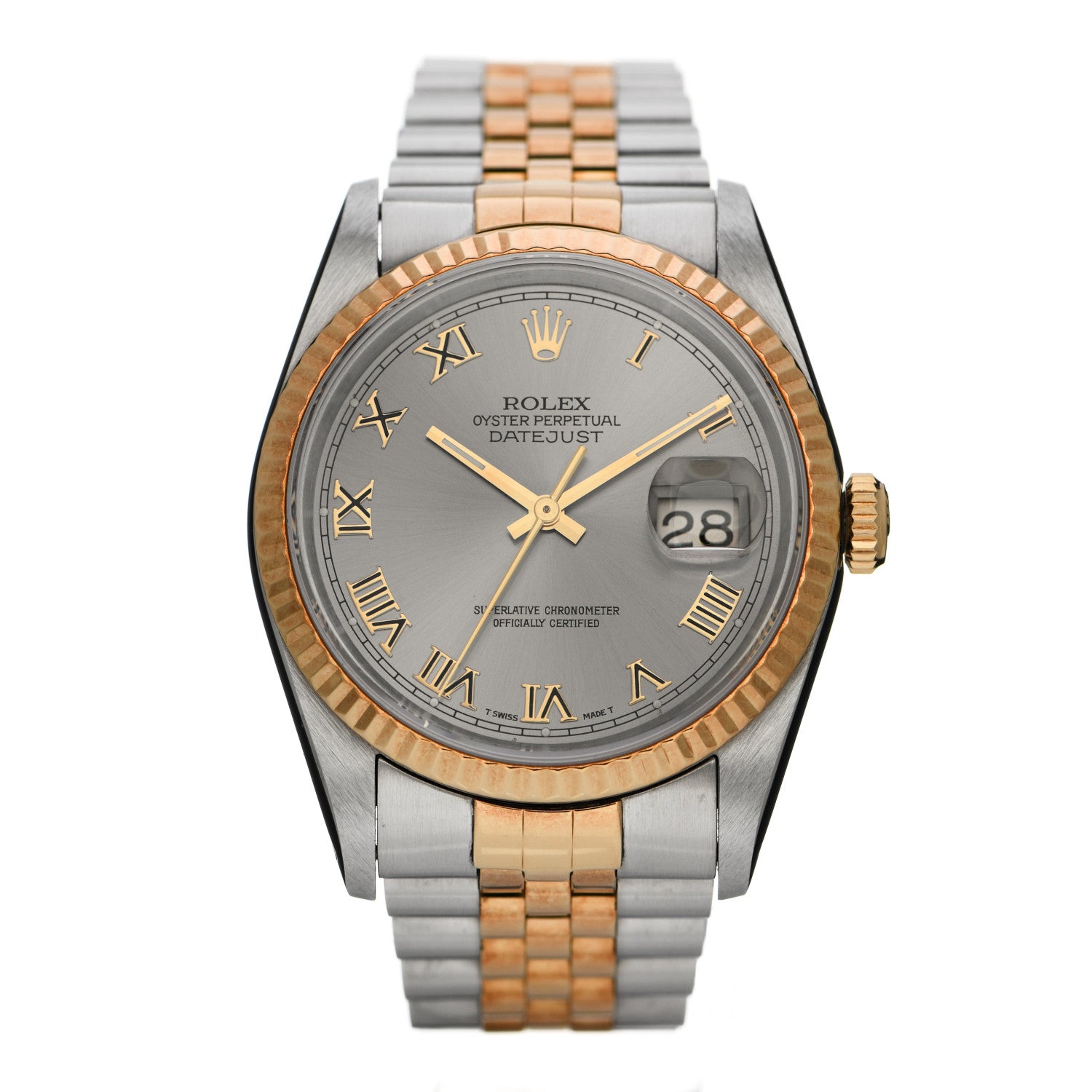 Rolex Stainless Steel 18K Yellow Gold 36mm Oyster Perpetual Datejust Watch Silver Roman 16233 1 of 6
