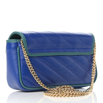 Gucci Azalea Calfskin Enamel Matelasse Diagonal Super Mini Torchon GG Marmont Shoulder Bag Imperial Blue Pavone 3 of 11