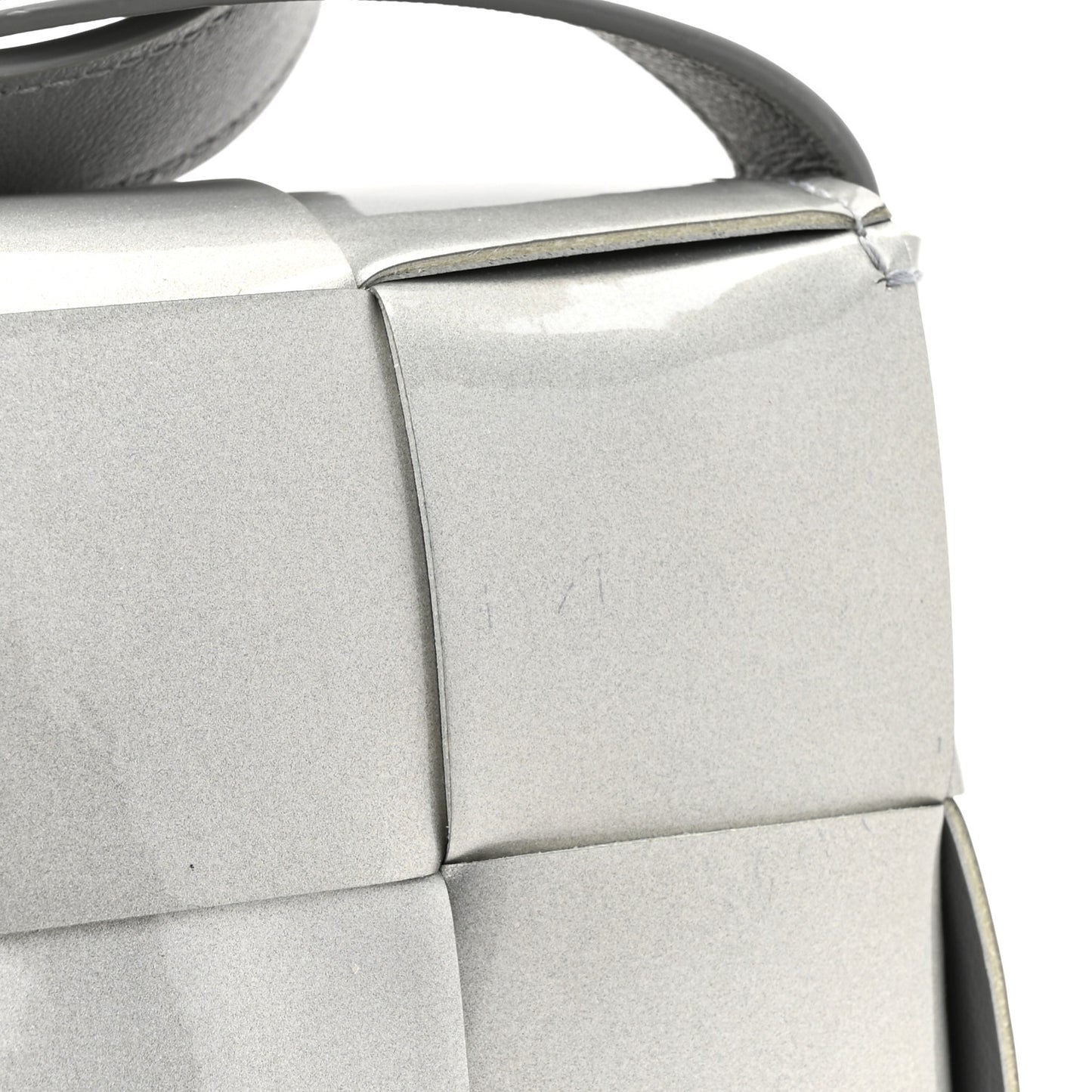 Metallic Patent Calfskin Maxi Intrecciato Extra Mini Cassette Crossbody Bag Silver
