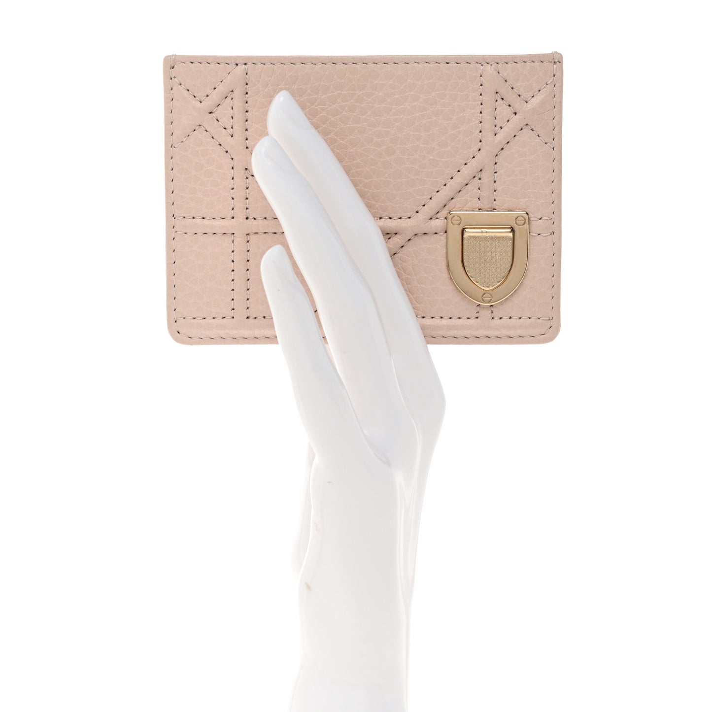 Grained Calfskin Cannage Diorama Card Holder Rose Poudre