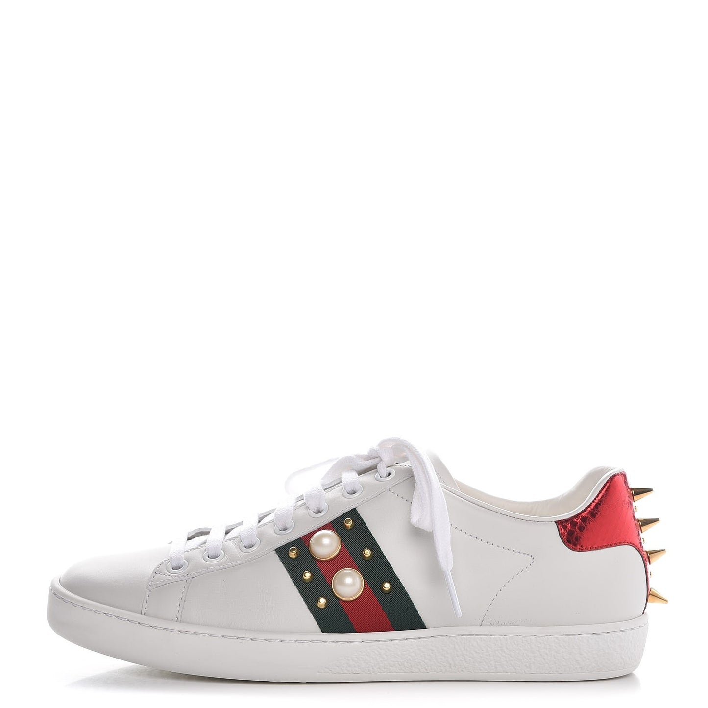 Calfskin Web Studded Ace Sneakers 37.5 White