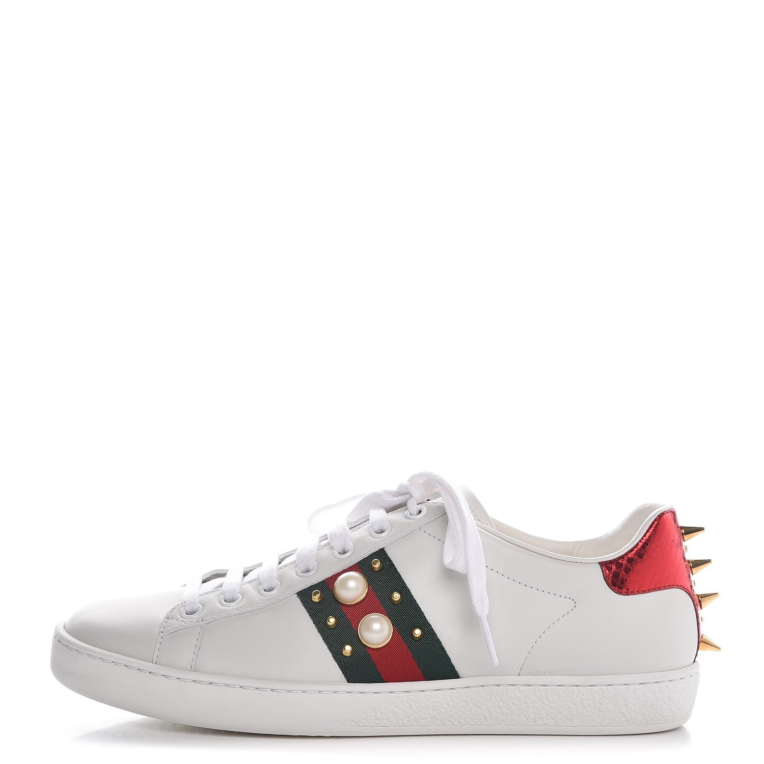 Gucci Calfskin Web Studded Ace Sneakers 37.5 White 1 of 9
